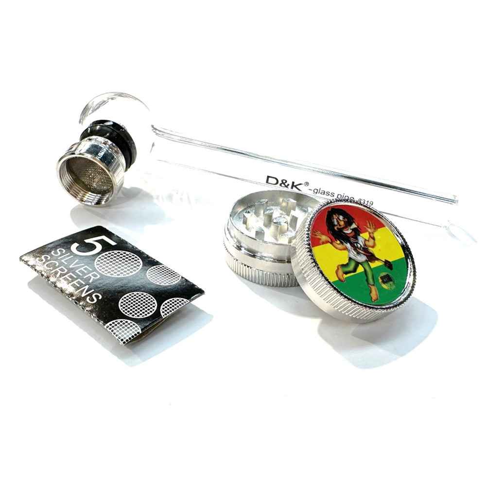 D&K Glass Pipe with Mini Grinder Wise Skies.