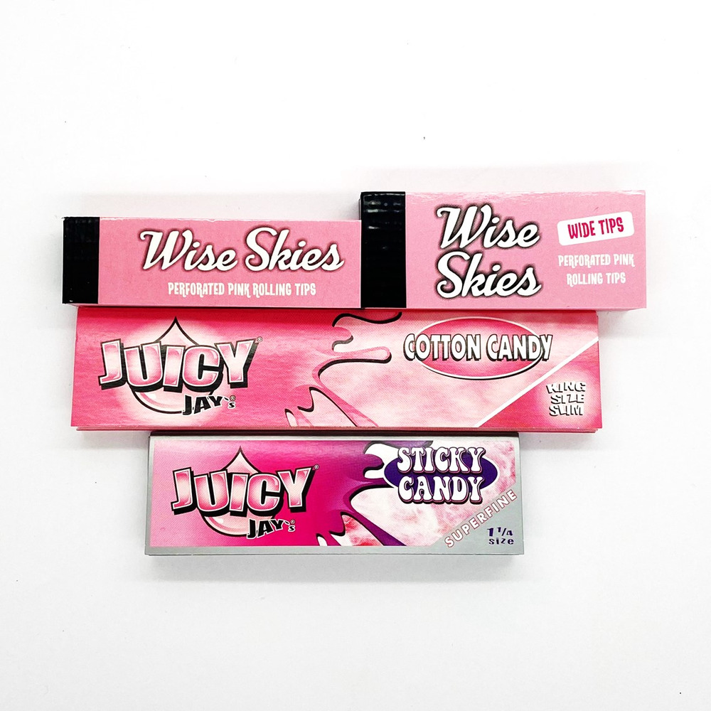 Juicy Jay Pink Rolling Paper Set Wise Skies.
