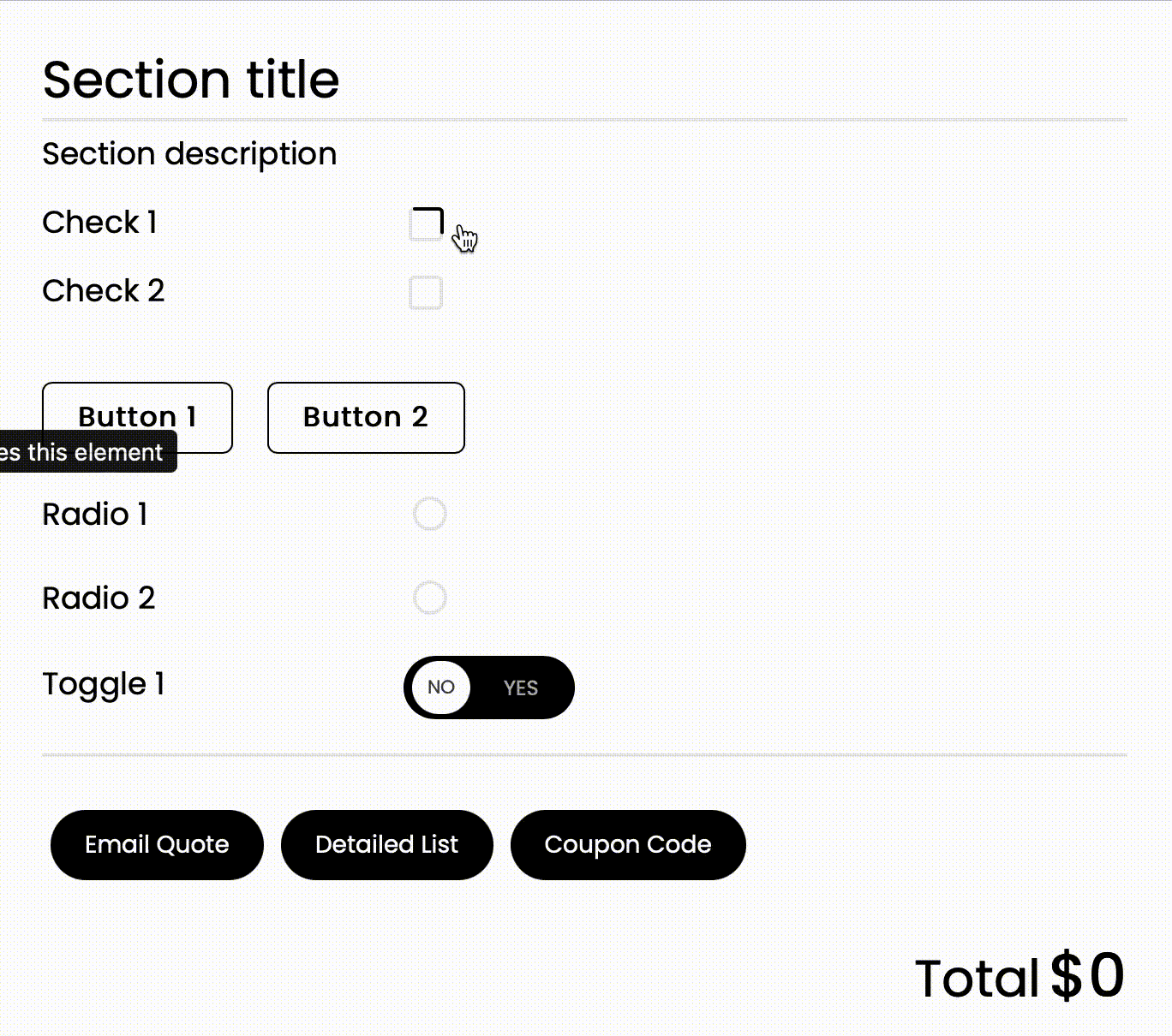 Checkbox, Toggle Switches & Simple Buttons Stylish Cost Calculator