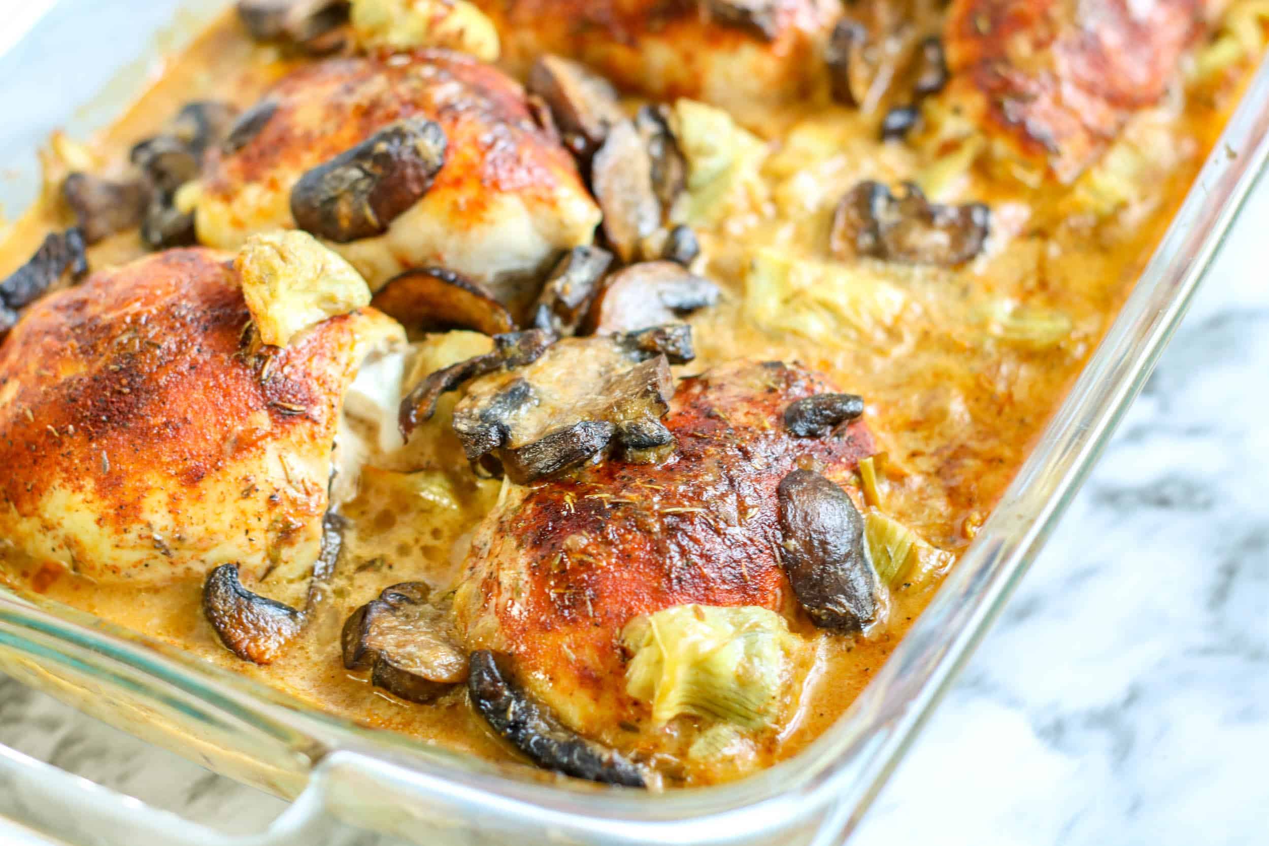 Mushroom Artichoke Chicken Savory Baked Low Carb Recipe