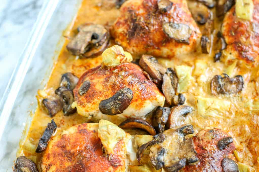 Mushroom Artichoke Chicken Savory Baked Low Carb Recipe