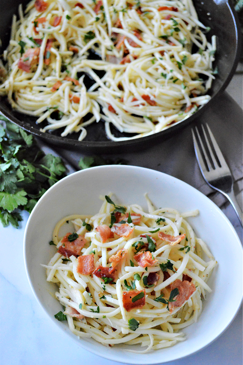 Low Carb Pasta Recipe With Garlic, Bacon & Palmini Noodles