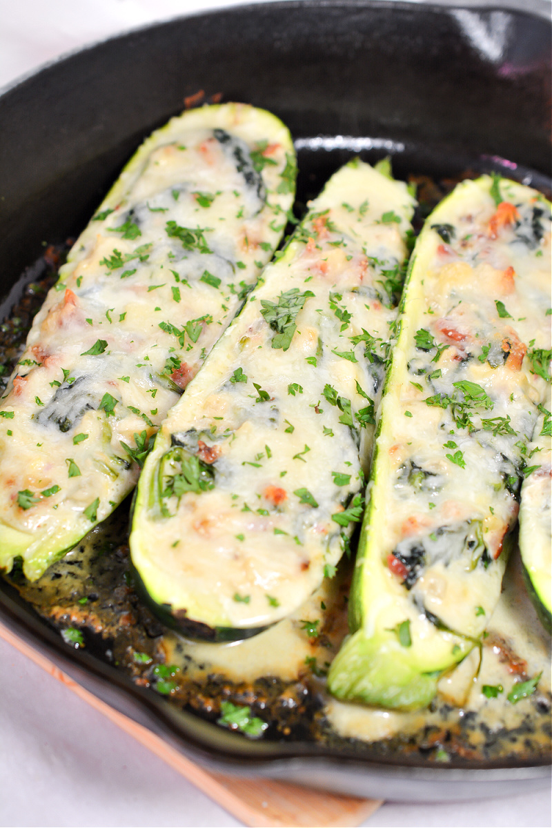 Cheesy Garlic Spinach Parmesan Zucchini Boats Easy Keto Dinner