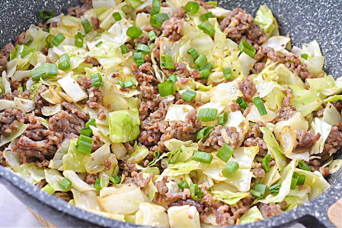 Keto Butter Fried Cabbage With Ground Sausage Easy Skillet Recipe