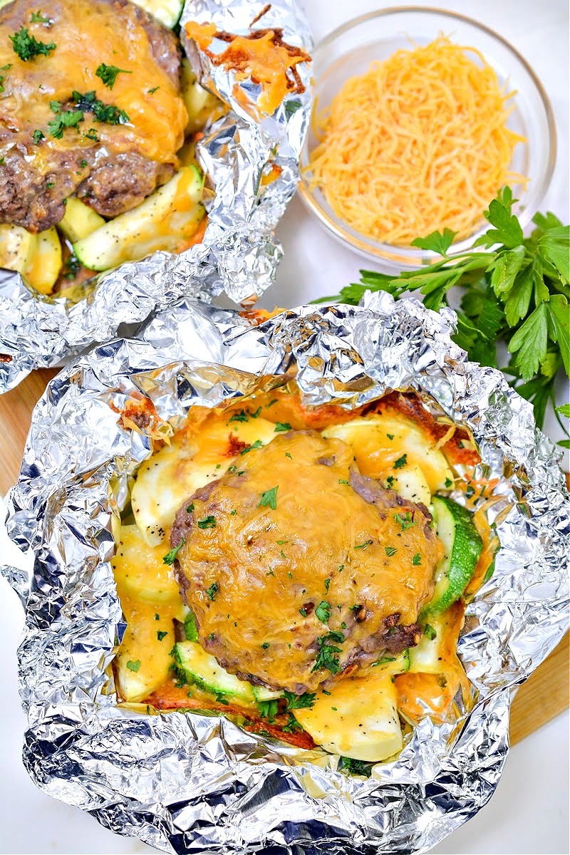 Keto Air Fryer Cheeseburger Foil Packet With Veggies