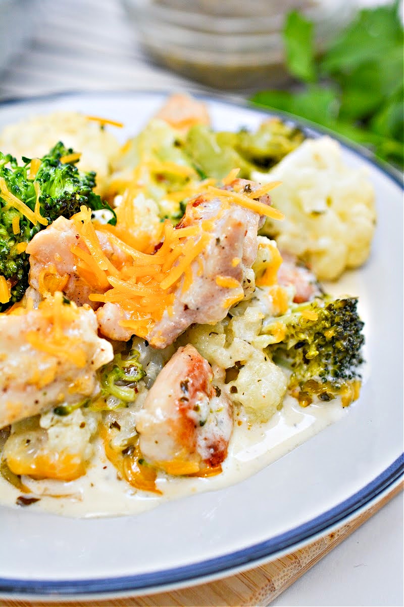 Keto Chimichurri Chicken Broccoli Cauliflower Skillet