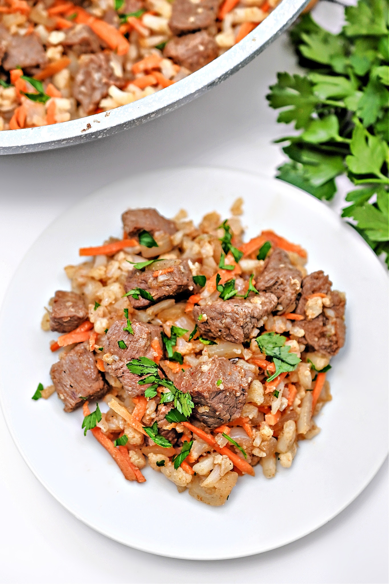 LowCarb Beef Cauliflower Rice Pilaf 3 Net Carbs Per Serving