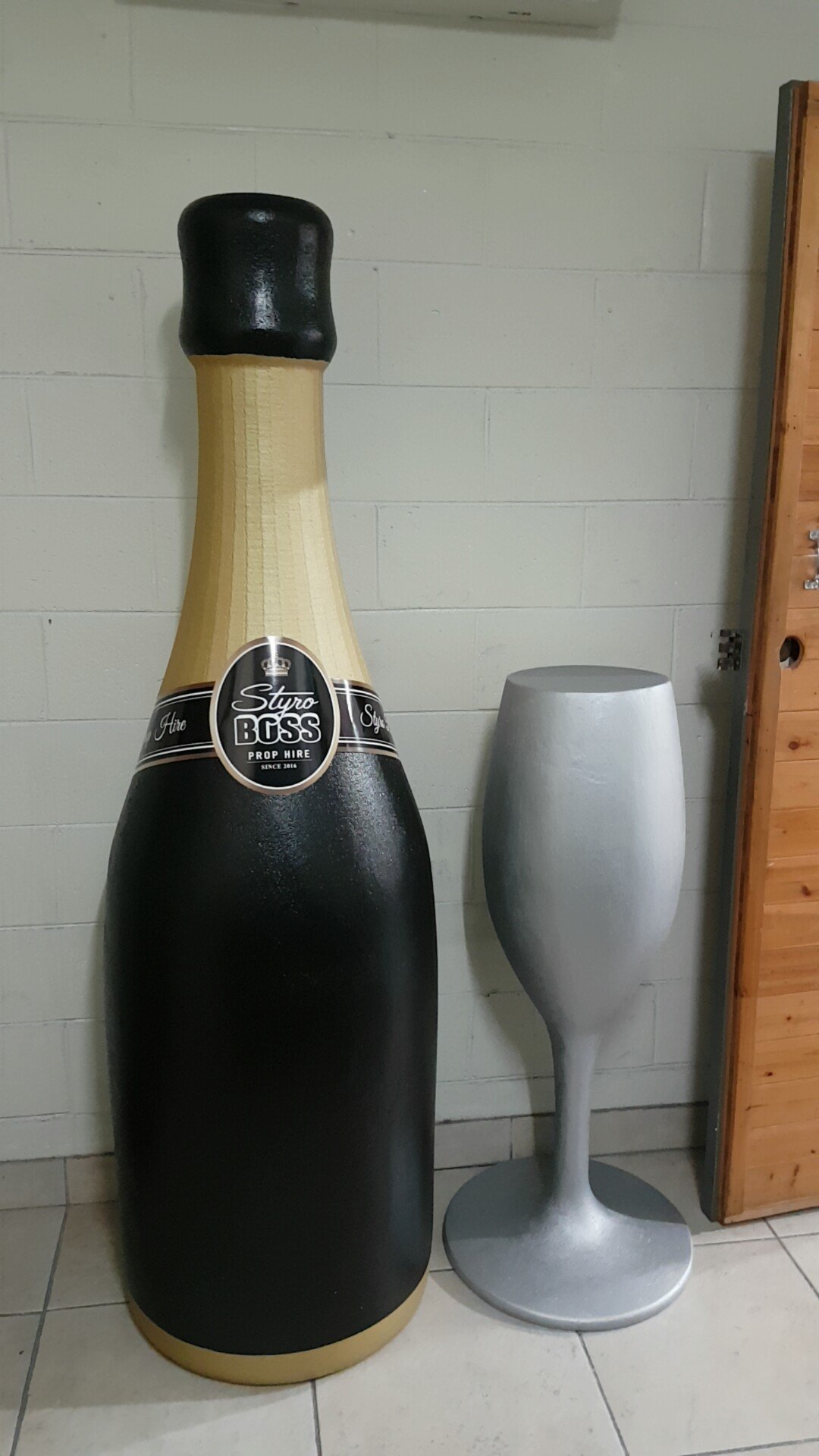 Giant Champagne Bottle and Glass Props Styro Boss Sydney Foam Props