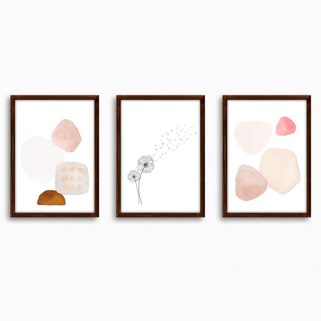Abstract Botanical Dandelion Art Print Set, Set of 3 Wall Decor Art