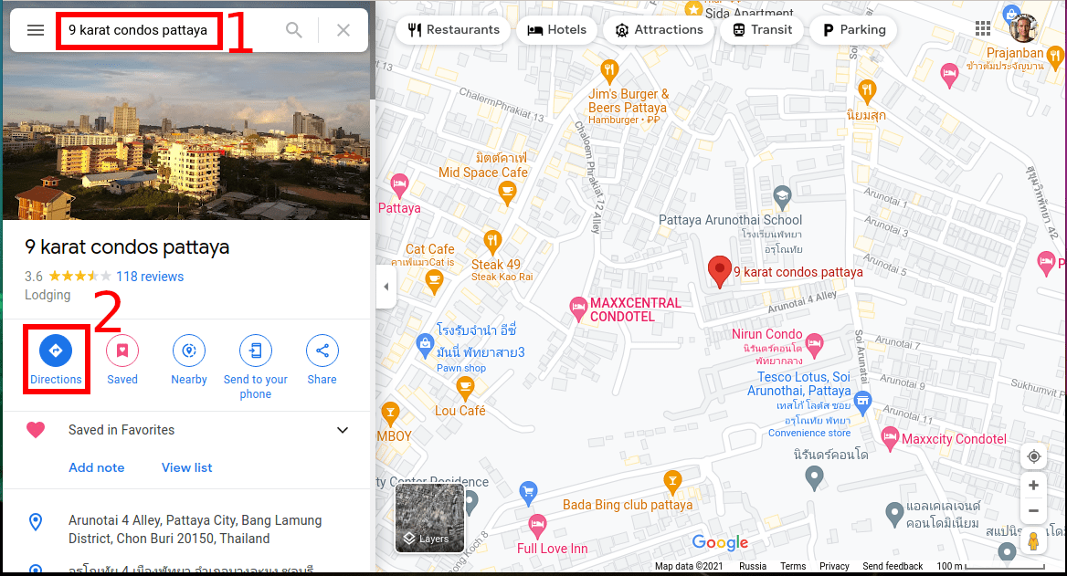 How to measure distance (route and direct) between two points on Google