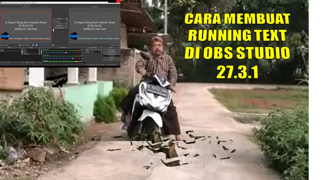 Cara membuat Running Text di OBS Studio 27.3.1 subhandepok
