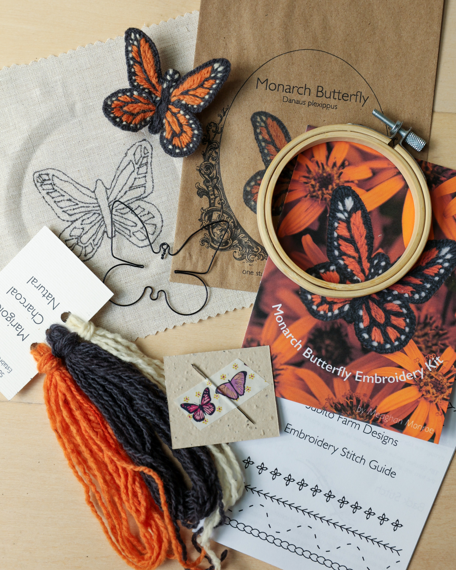 Monarch Butterfly Embroidery Kit Subito Farm Designs