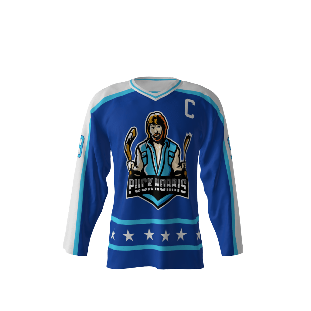 Puck Norris Blue Hockey Jersey Sublimation Kings