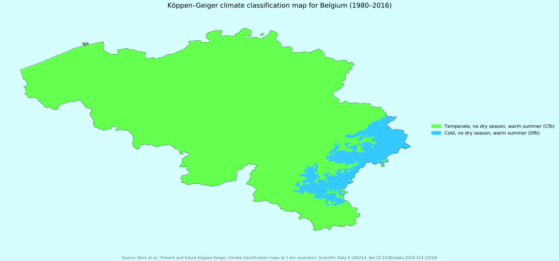 KöppenGeiger climate classification map for Belgium (19802016)