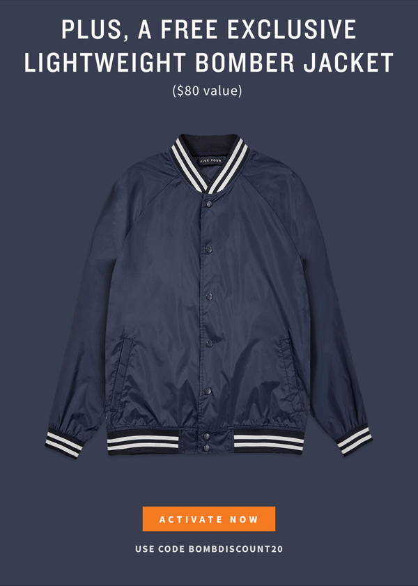 Five Four Club Coupon Code Free Bomber Jacket + 20 Off First Box