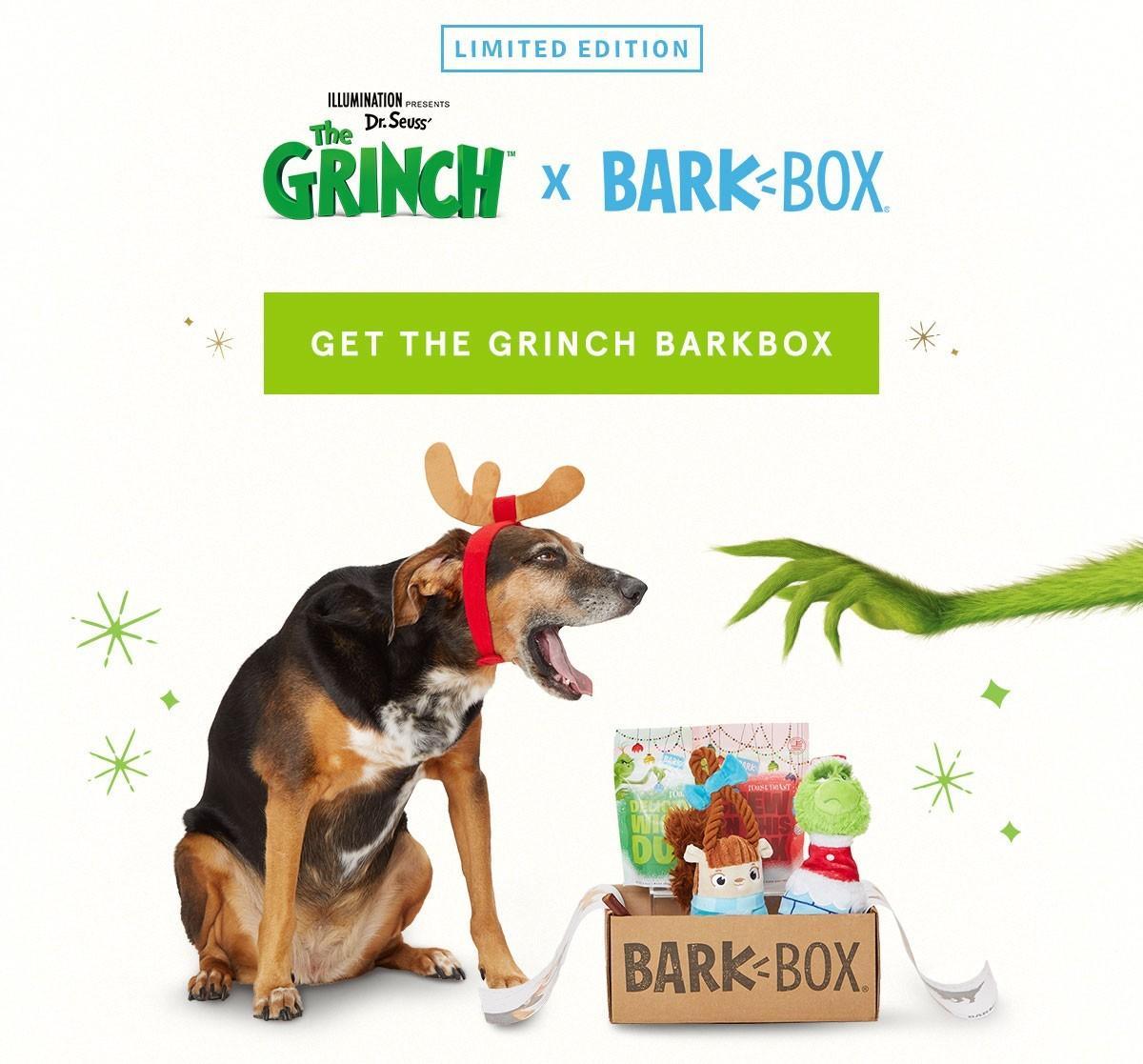 Bark Box The Grinch Limited edition Fred the Reindeer Dog Squeak Toy