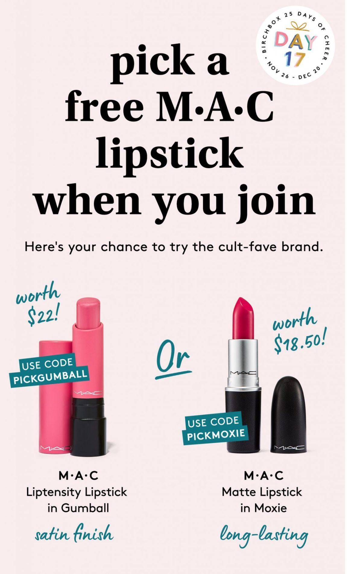 Birchbox Coupon Free MAC Cosmetics Lipstick wth New Subscriptions