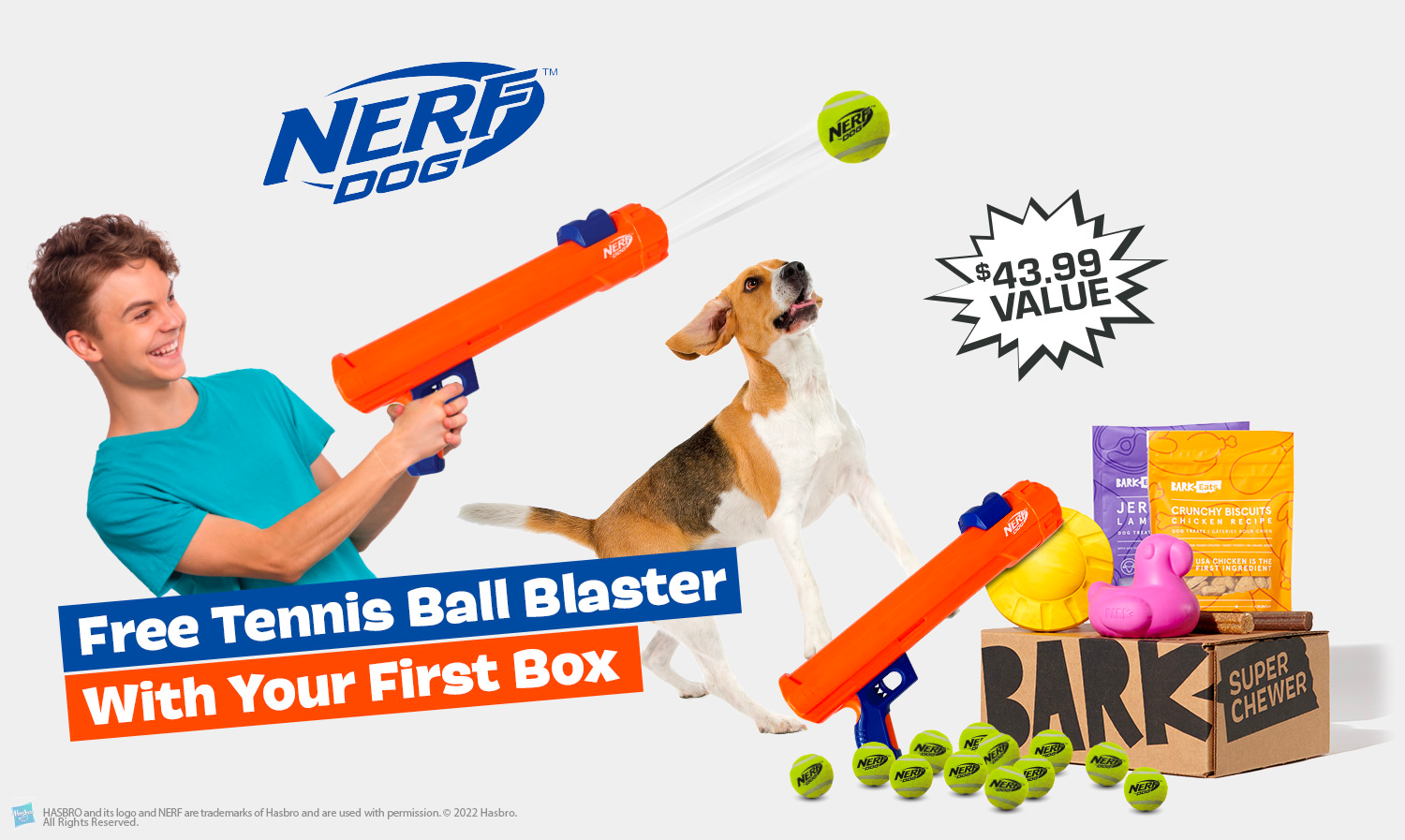 BarkBox Super Chewer FREE Nerf Tennis Ball Blaster Subscription Box