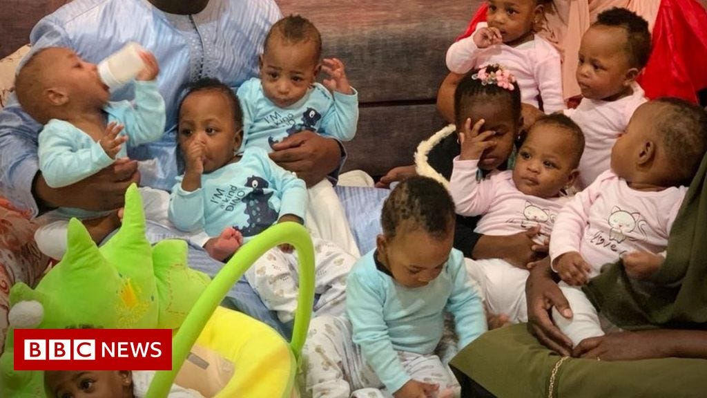 Worldrecord nonuplets return home to Mali from Morocco