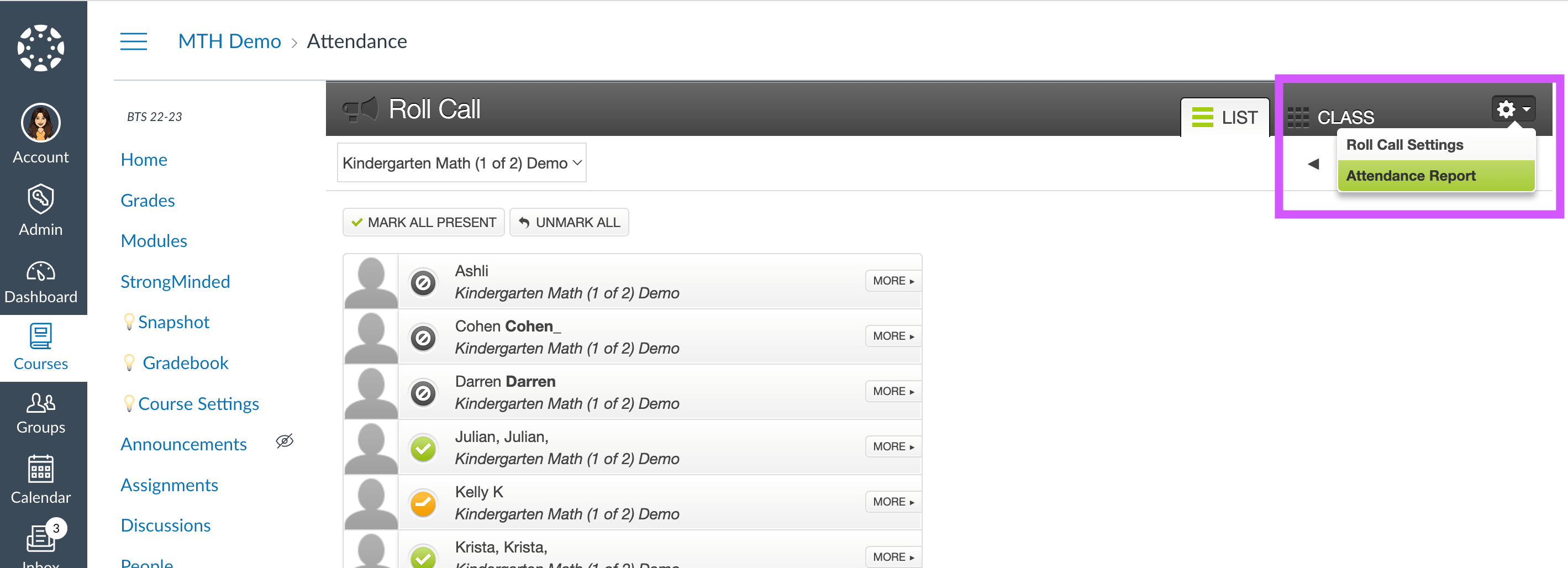 Creating an Attendance Report With the Canvas Roll Call Tool