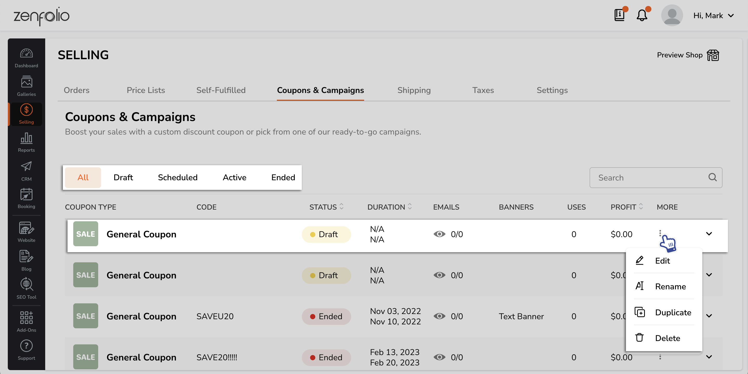 Creating Coupons for Clients to Use When Placing Orders Zenfolio