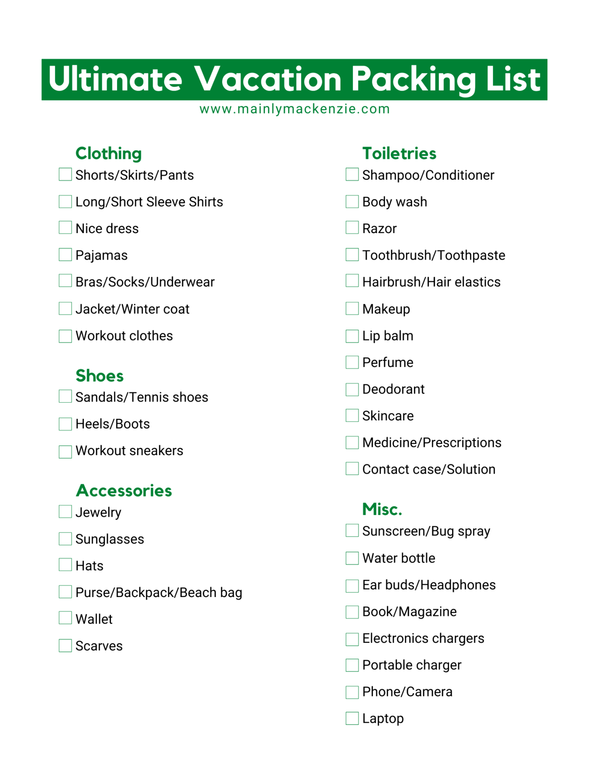 Vacation Packing List The Ultimate Packing Checklist