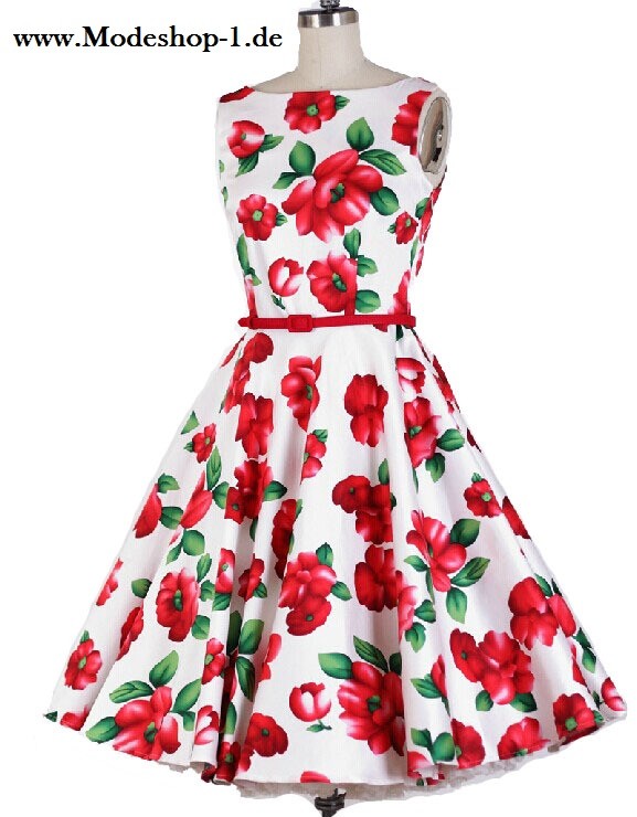 A Linie Rockabilly Kleid in Weiss Rot