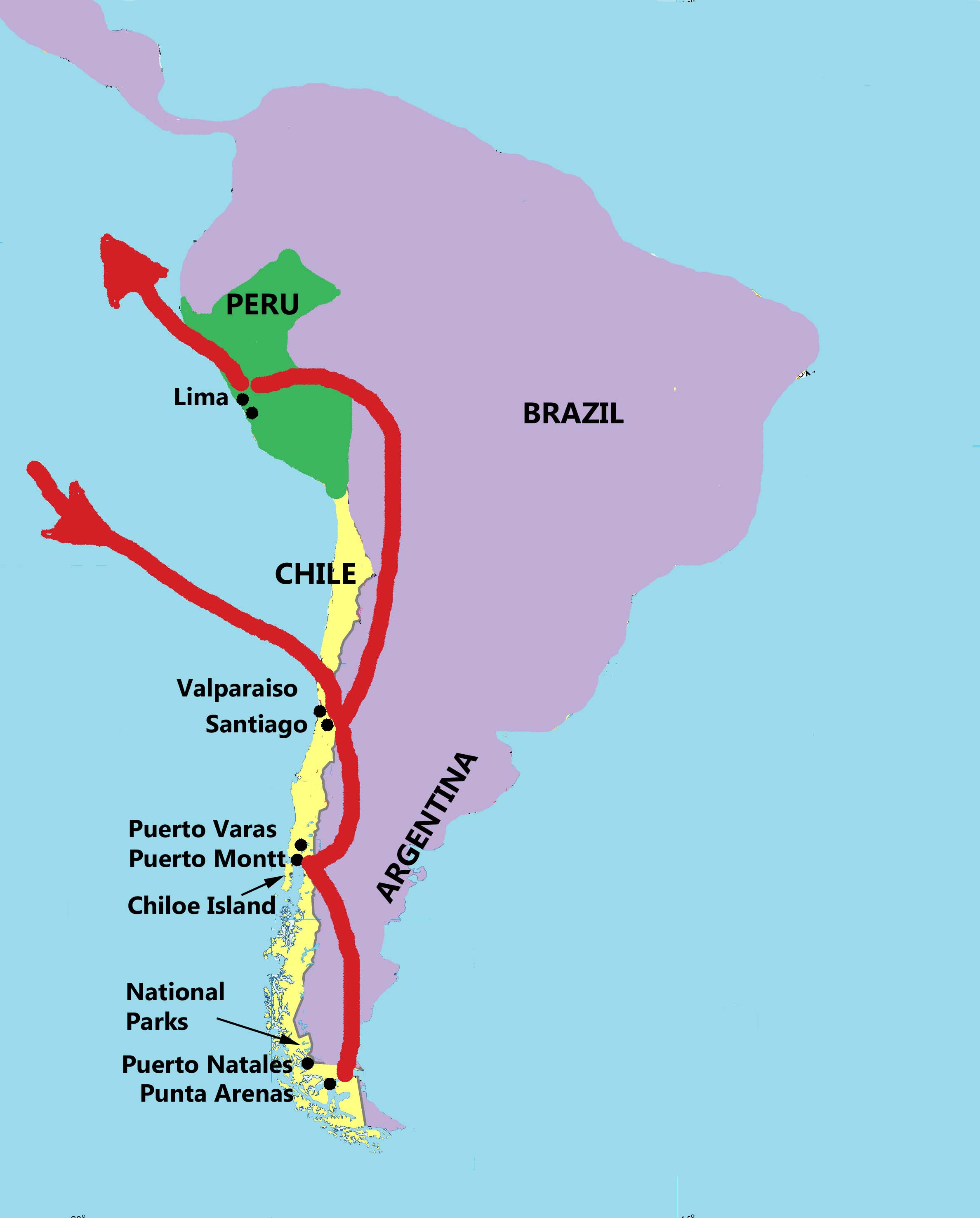 Map Of Peru And Chile Chile and Perú