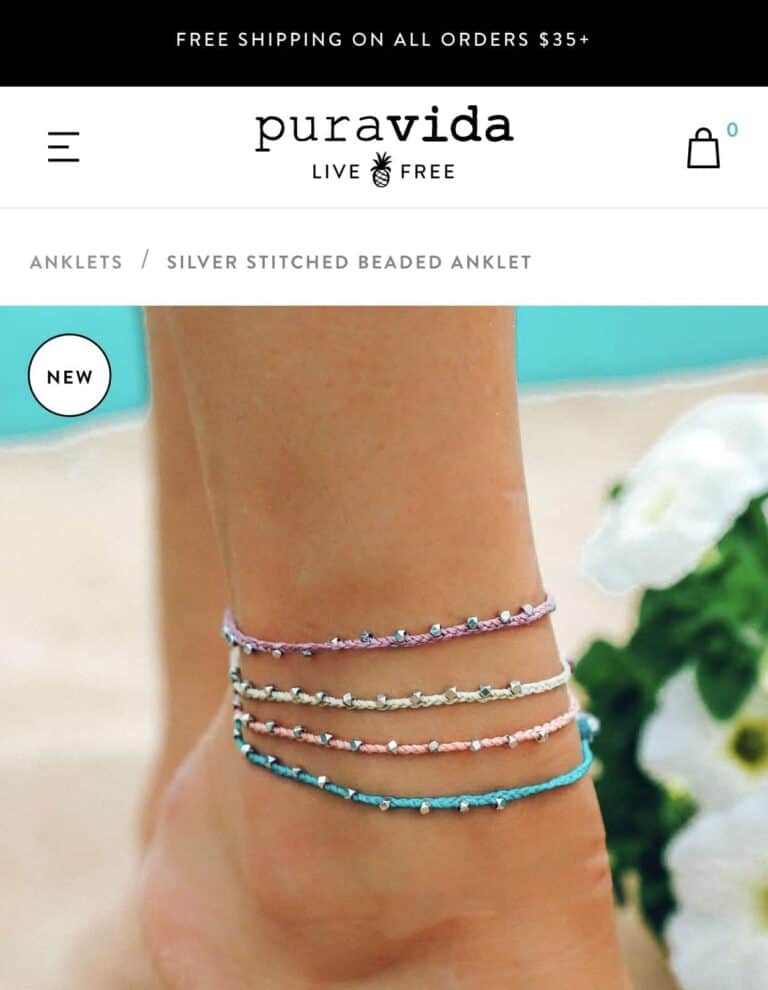 Pura Vida Silver Stitched Beaded Ankle Bracelet SueSeaQPI