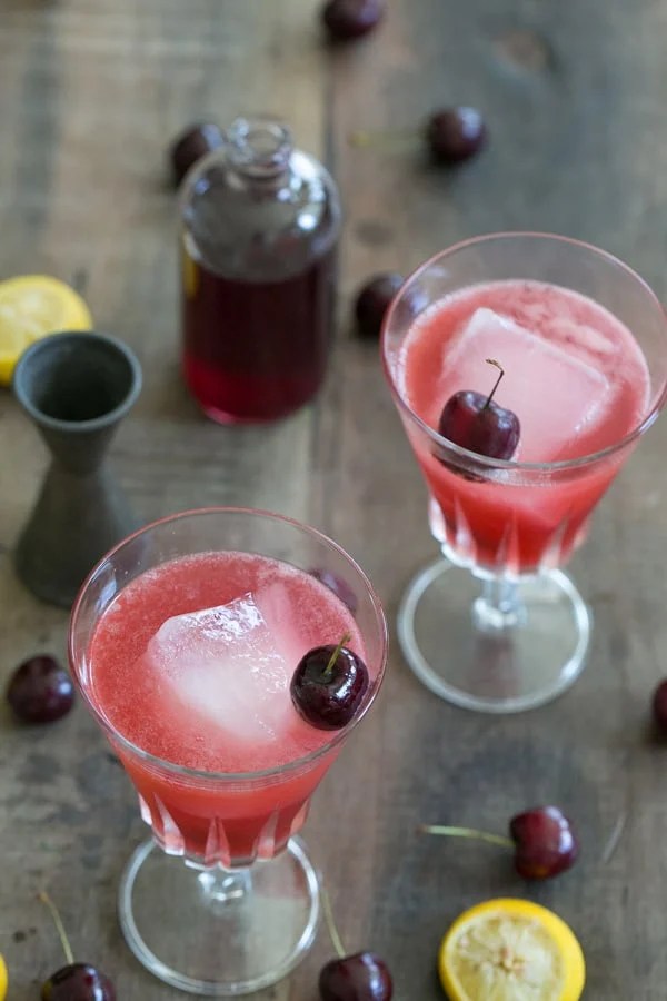 Orange Cherry Vodka Cocktail with Homemade Cherry Simple Syrup Sugar