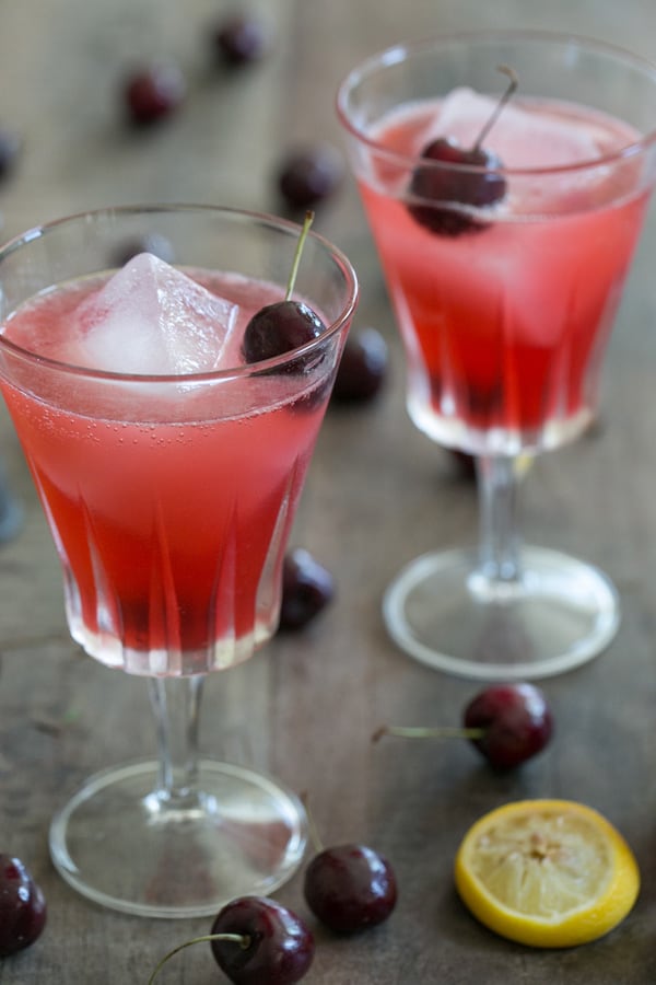 Orange Cherry Vodka Cocktail with Homemade Cherry Simple Syrup Sugar