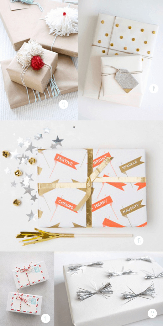 over 15 different gift wrap DIY's, products, and inspirations! Sugar