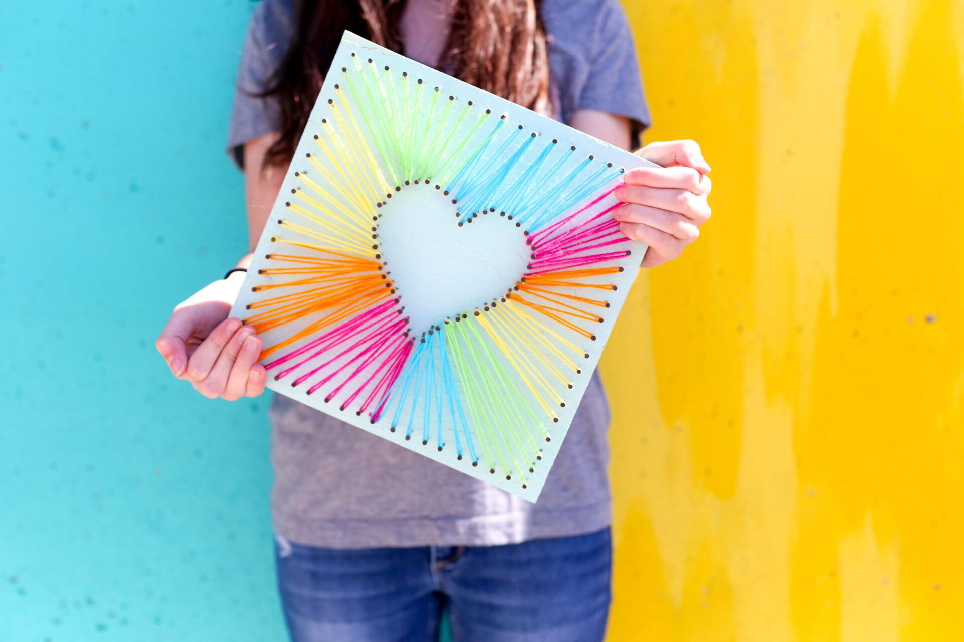 How to Make String Art Beautiful Rainbow Thread Heart Tutorial