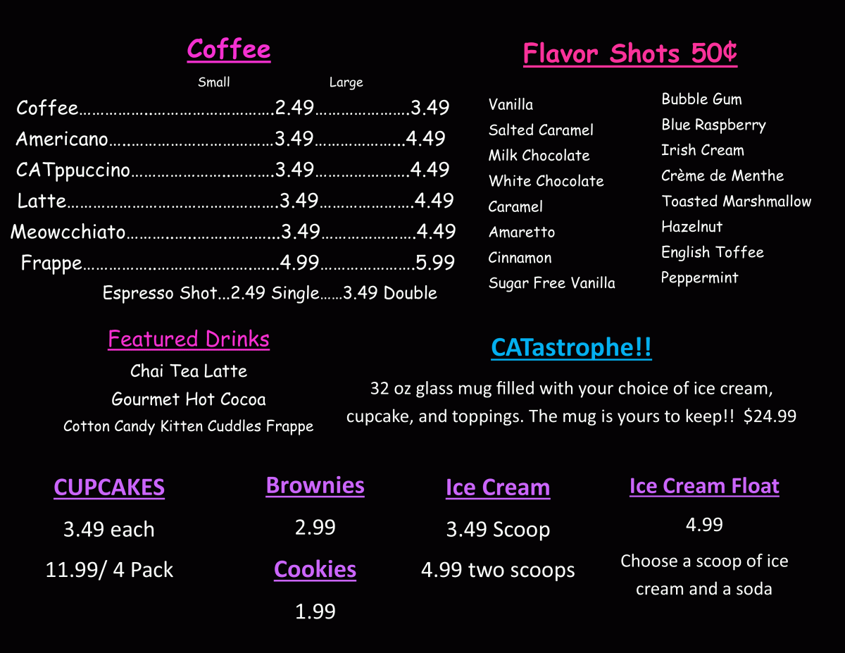 Sugar Kittens Cat Cafe Cat Cafe in Liberty Missouri Menu