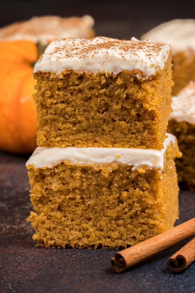 Pumpkin Spiced Sweet Cream Cheese Topped Keto Pumpkin Bars