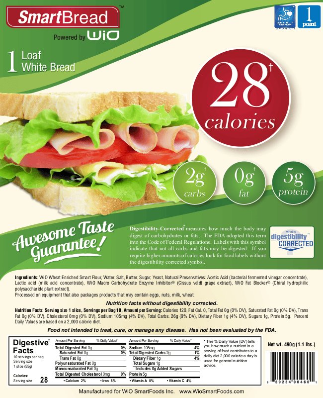 WiO Low Carb White Sliced Bread Sugarless Delites