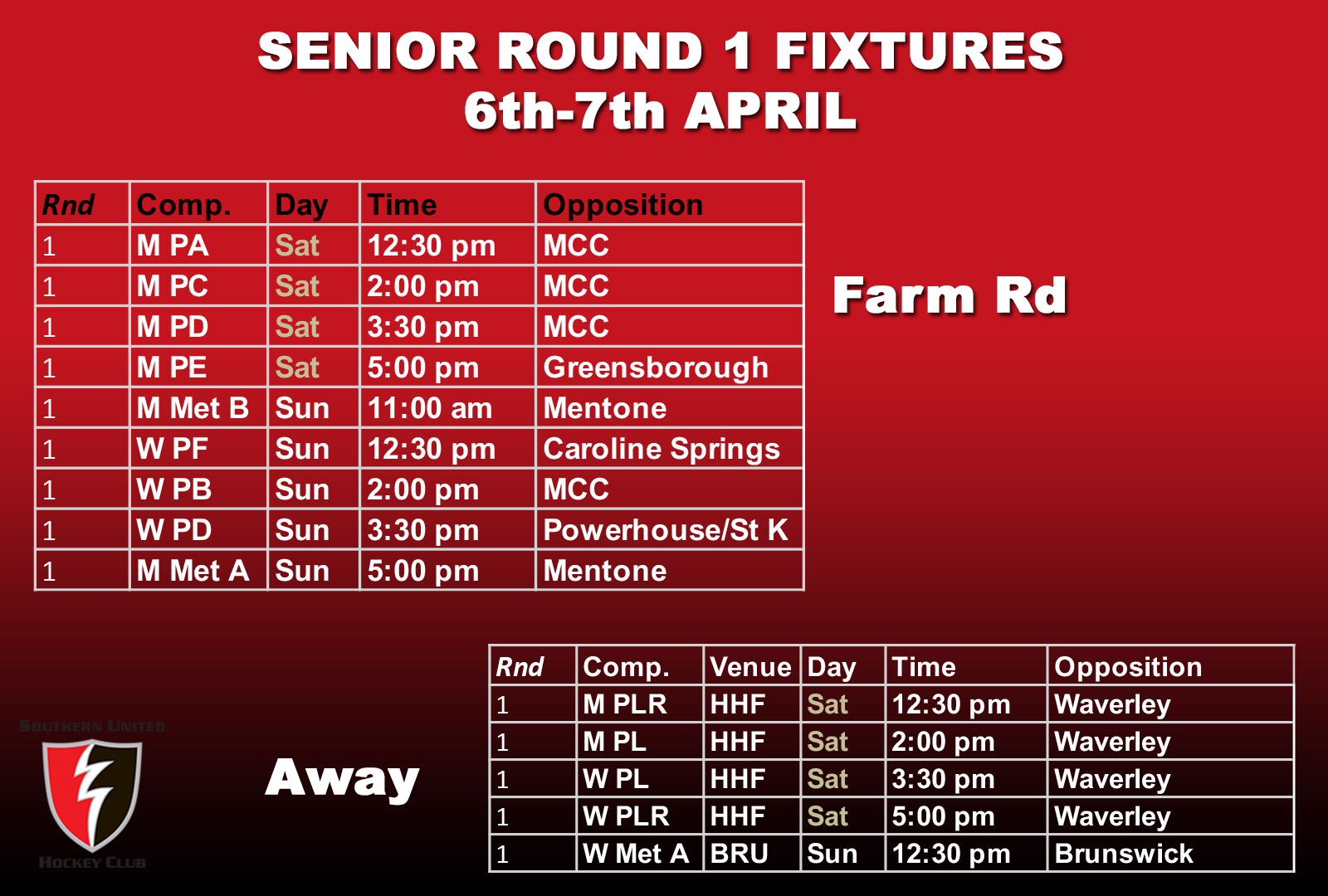 This years fixtures & results Southern United Hockey Club