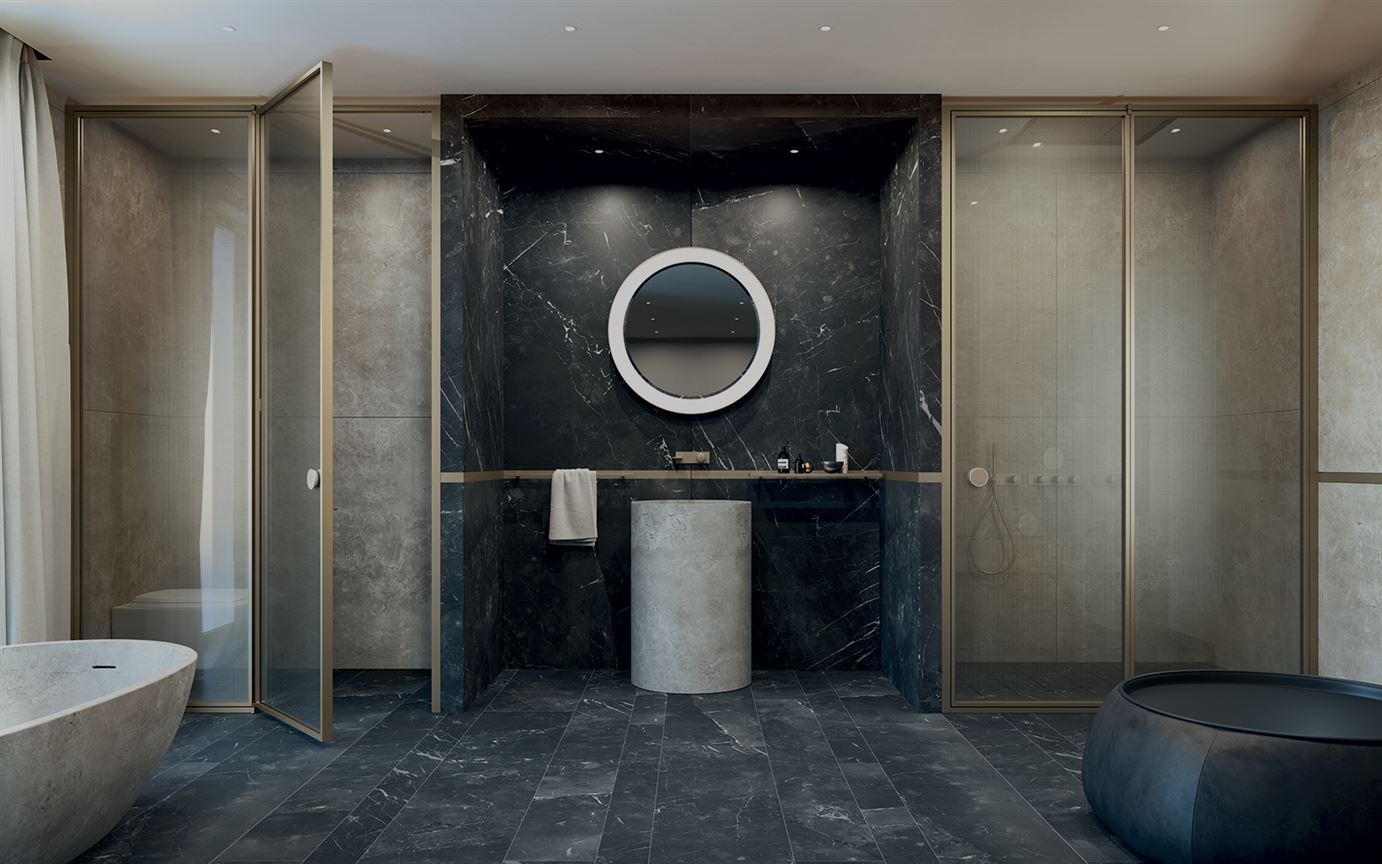 Glass partition walls for bathrooms and contract orders Suite