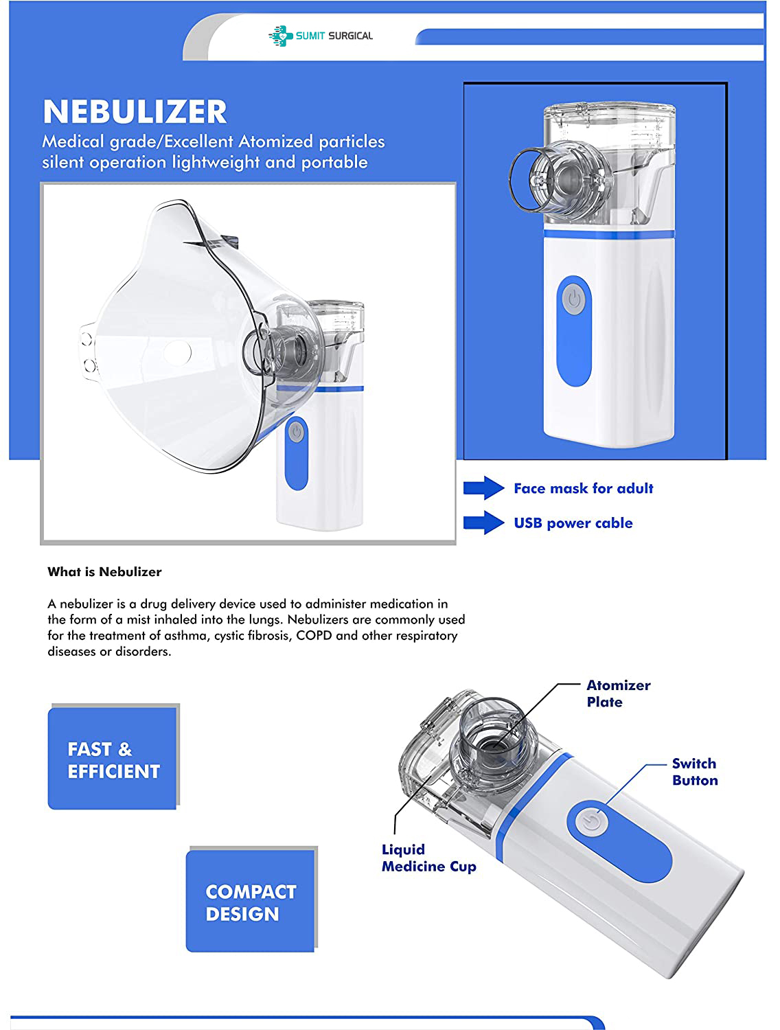 Sumit Surgical All In 1 Portable Ultrasonic Nebulization Steamer