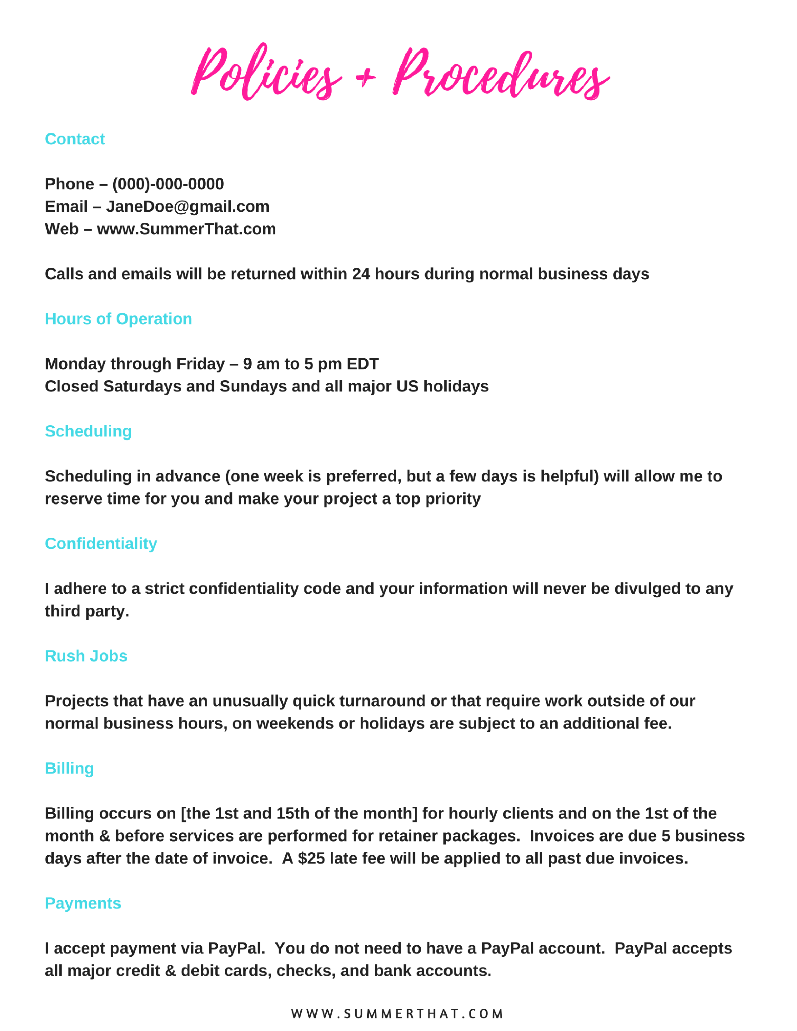 Virtual Assistant Welcome Packet and Contract - Summer Mae ... (2550 x 3300 Pixel)