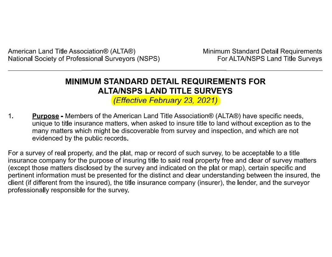 ALTA/NSPS STANDARDS 2021 UPDATE Summit Geomatics