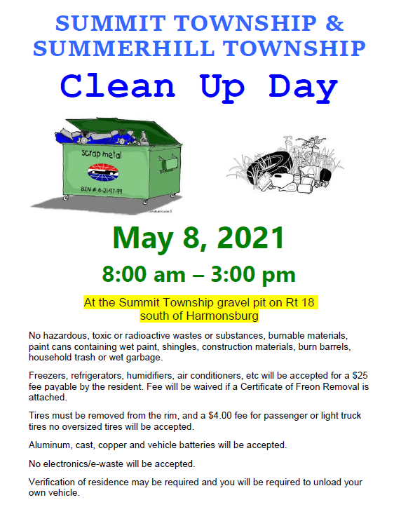 SUMMIT & SUMMERHILL TOWNSHIP CLEAN UP DAY SUMMIT TOWNSHIP CRAWFORD