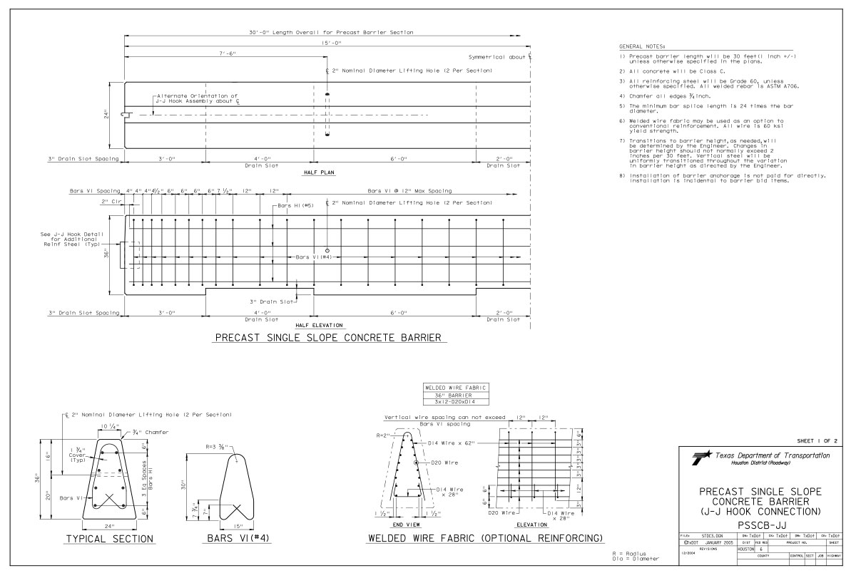 Single Slope Concrete Barrier Summit Precast Concrete, LP Montgomery, TX