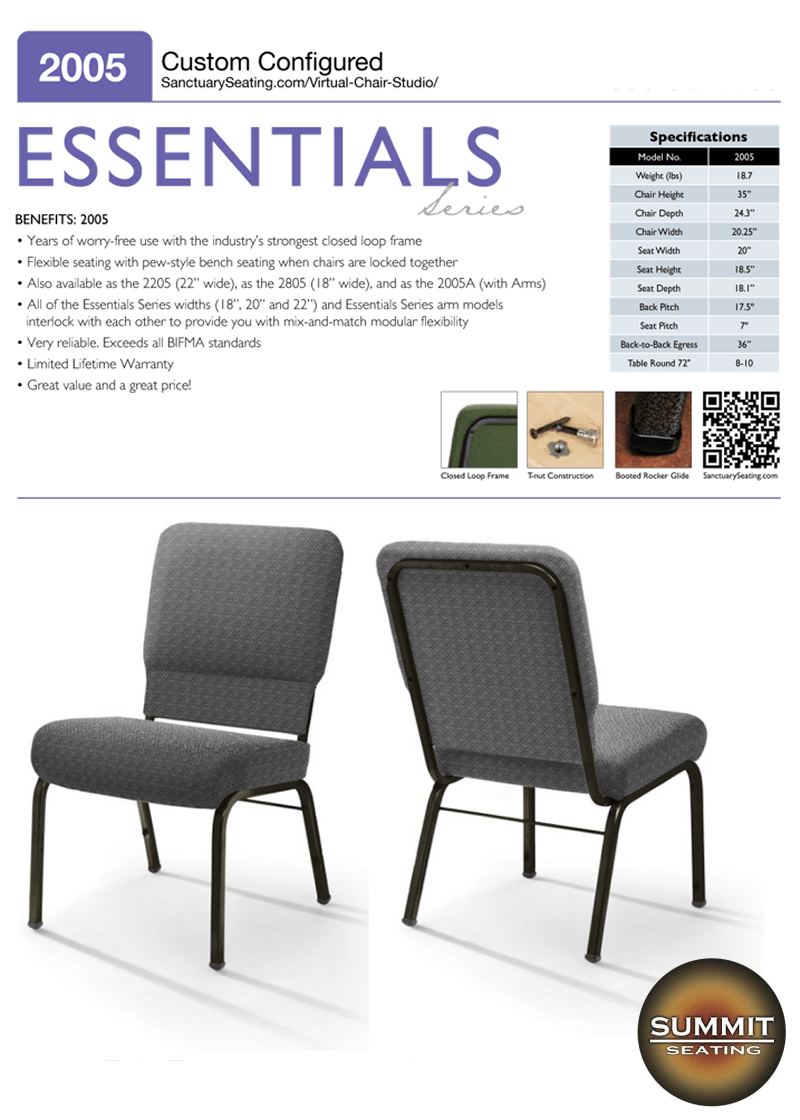 2005EssentialsSheet Summit Seating For Church Pulpits, Pews, Clergy Chairs