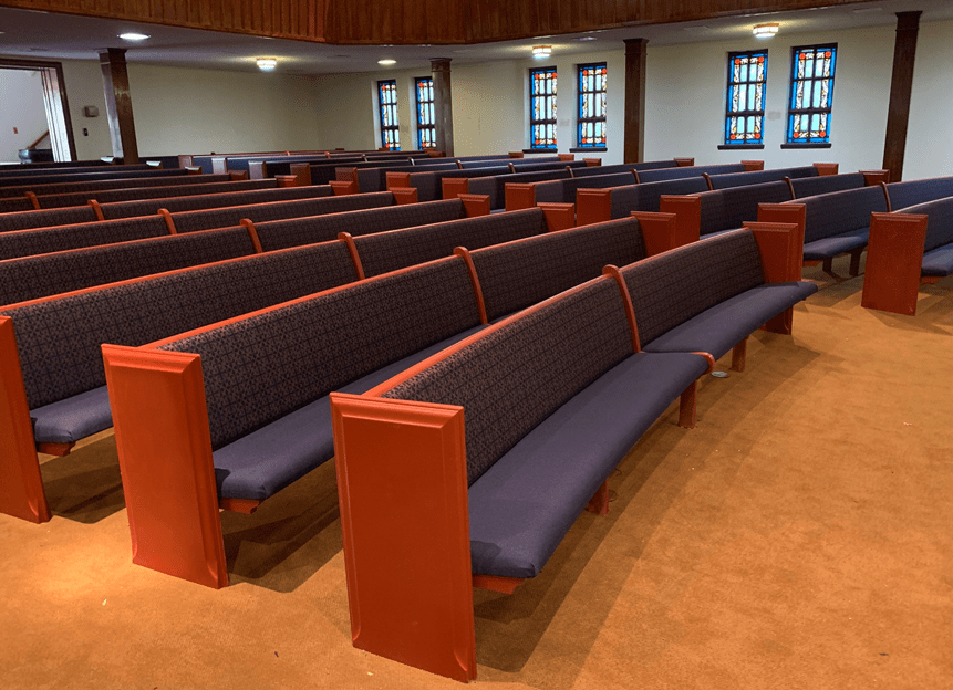 Reupholstered & Refinished Church Pew Project Samples