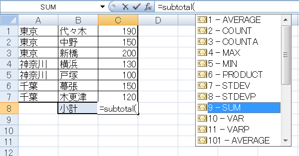 Excel（エクセル）で小計以外、表示している項目のみ集計する方法/Subtotal関数の使い方 すなぎつ