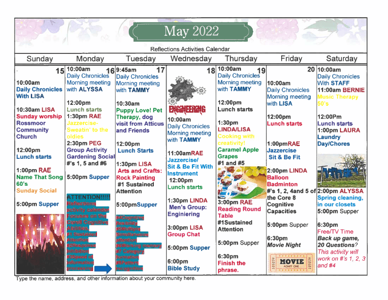 Activities Calendars Sunapee Cove Assisted Living
