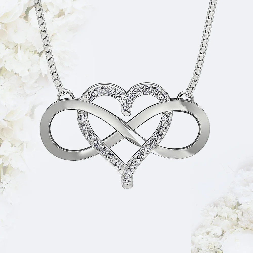 0.35Ct Diamond Infinity Heart Pendant Necklace Women Jewelry With
