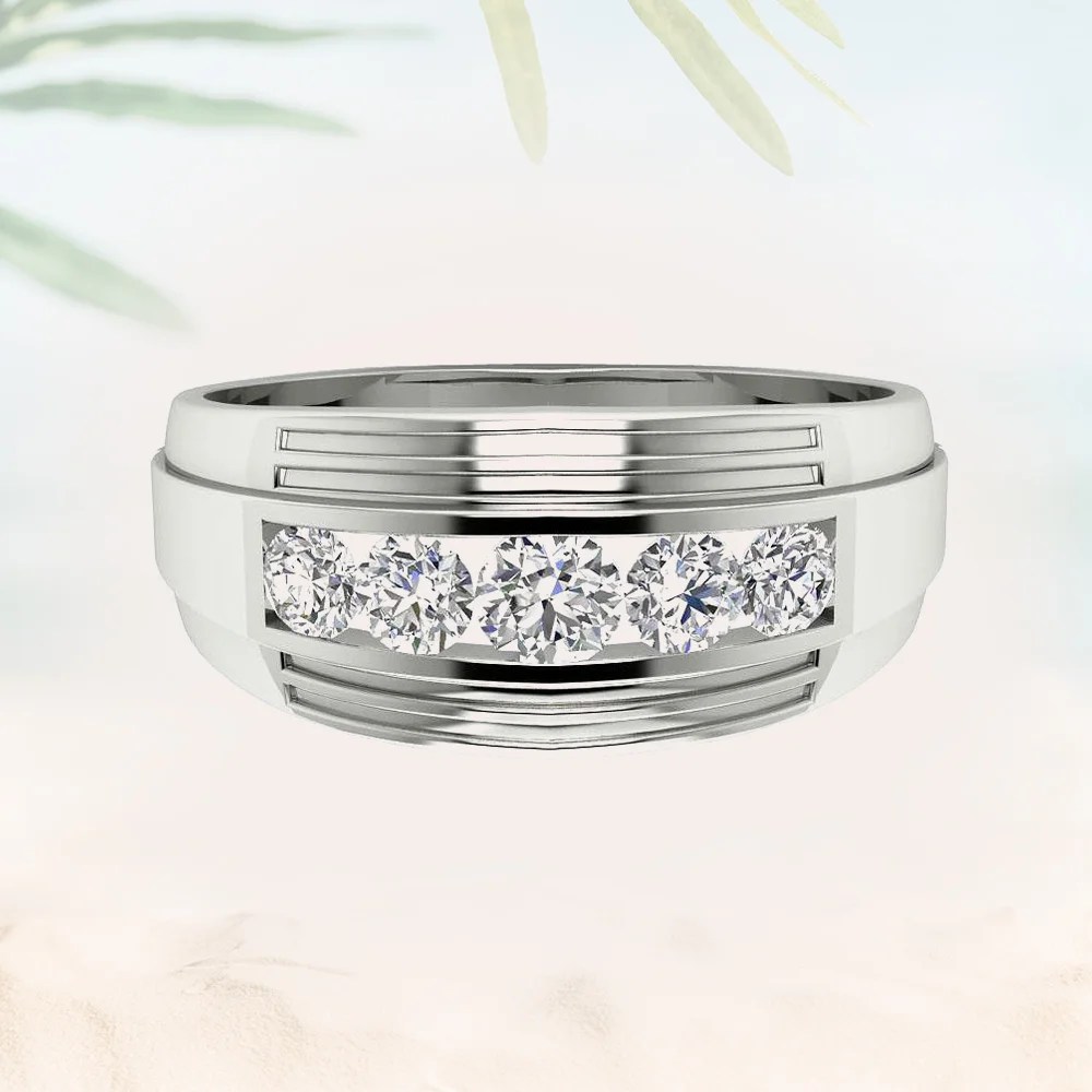 Channel Set Men's Wedding Ring Band 1.10Ct Diamond Sterling Silver