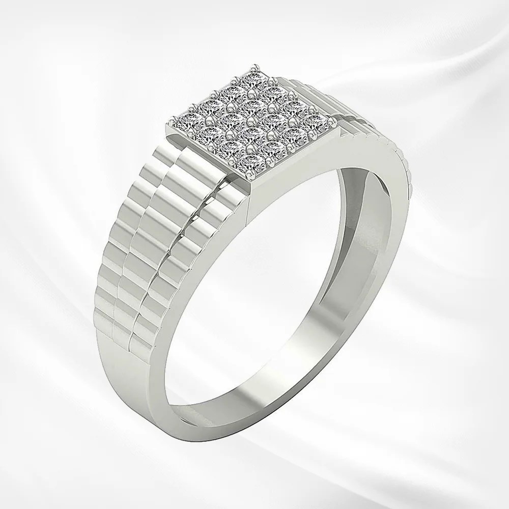 Mens Anniversary Ring 0.55Ct Round Diamond Sterling Silver White Gold Finish Sunargi